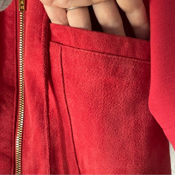 IMAN Genuinely suede leather jacket in red with adjustable waist ties size M - Picture 8 of 10